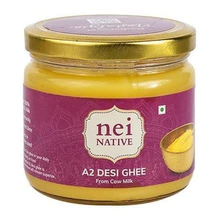 NeiNative A2 Ghee Bilona Method Ghee- A2 Cow Desi Ghee - A2 Cow Ghee Pure Cultured Desi Cow Ghee- Pure Ghee-Glass Bottle Bilona Ghee - Better Digestion and Immunity - Everyday Ghee (250ML)