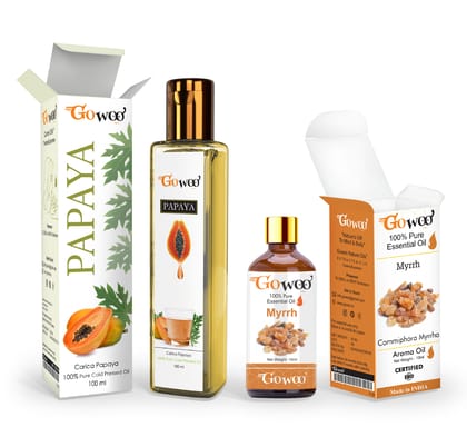 Pack of 2 Myrrh Essential Oil and Papaya Seed Carrier Oil - 100% Natural Therapeutic Grade Cold Pressed for Skin & Hair