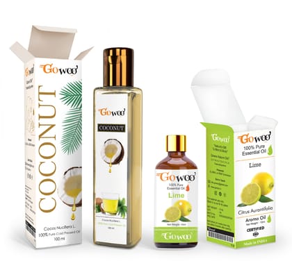 Pack of 2 Lime Essential Oil and Coconut Carrier Oil - 100% Natural Moisturizer for Skin and Hair