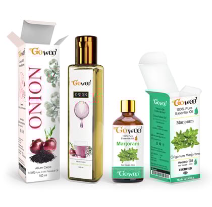 Pack of 2 Marjoram Essential Oil and Onion Seed Carrier Oil - 100% atural Therapeutic Grade Cold Pressed Hair Oil