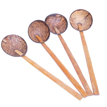 Set of Eco-friendly Handmade Coconut Shell Spoons – ( Big) 4 Nos