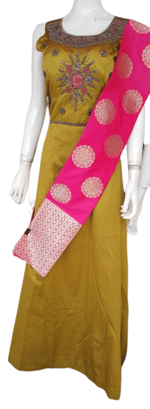 Mustard Heavy Embroidered Glamorous Gown With Dupatta