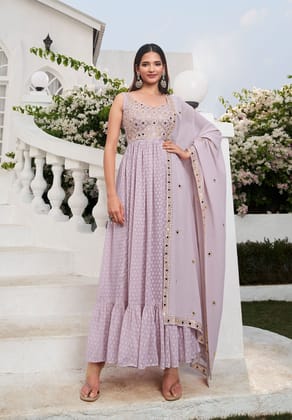 Light Purple Sequins Embroidery Georgette Kurta Set for Wedding guest