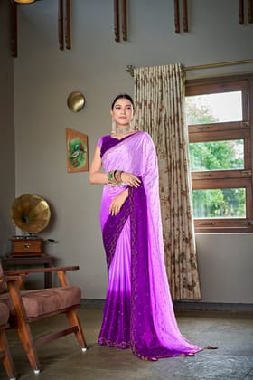 Pink & Purple Color Rangoli Silk Swarovski Saree