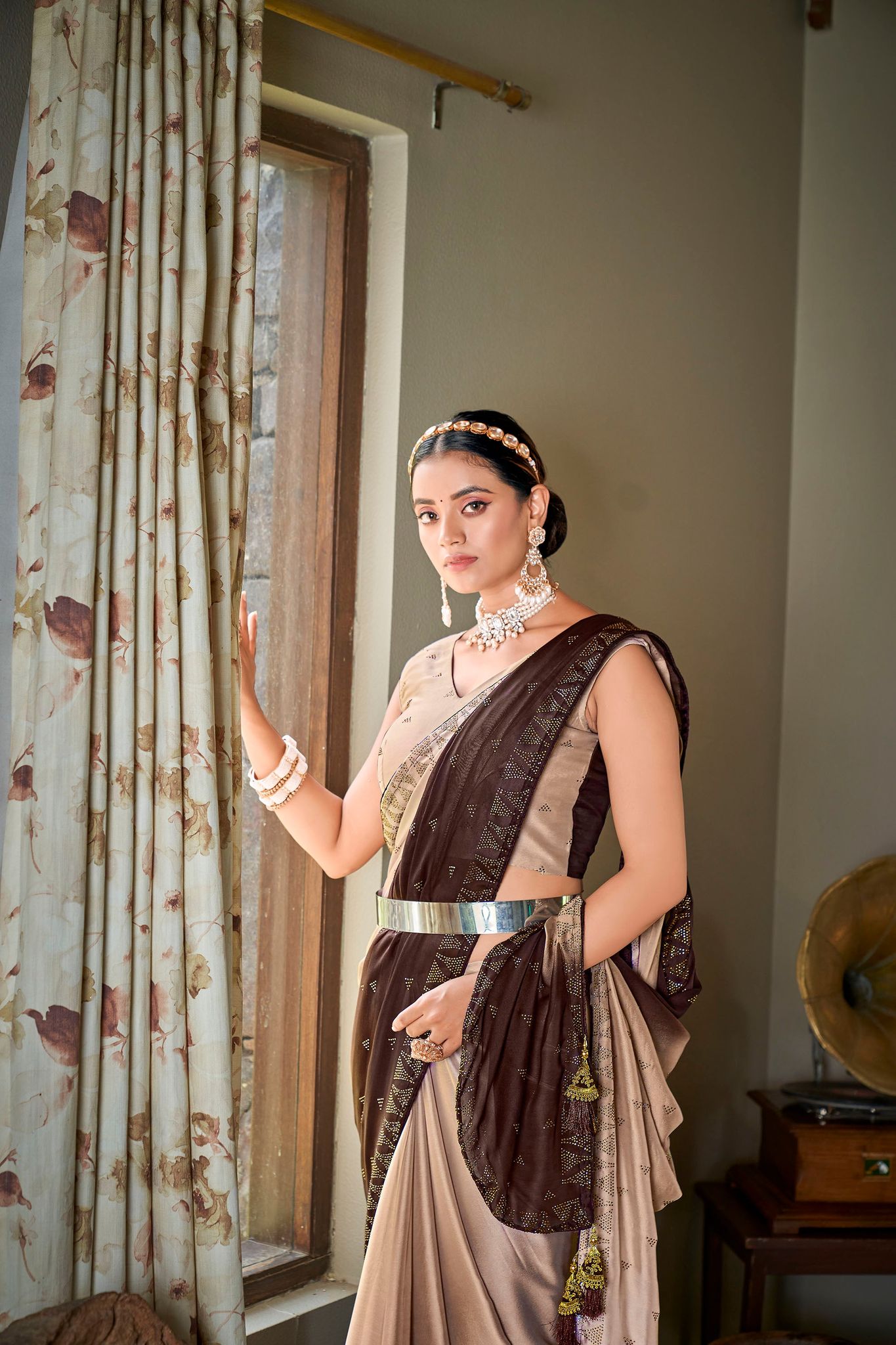 Brown Color Rangoli Silk Swarovski Saree