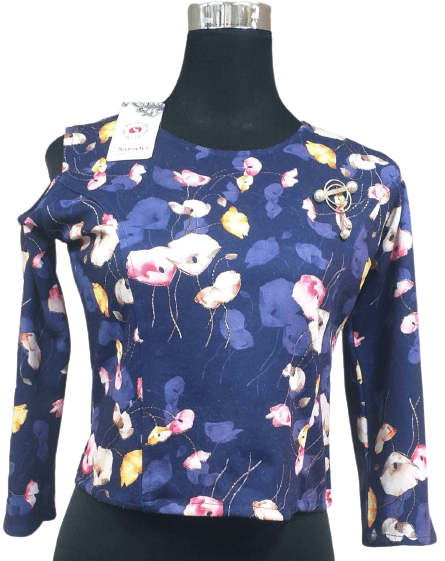 Polyester Navy with Flowers and Petals