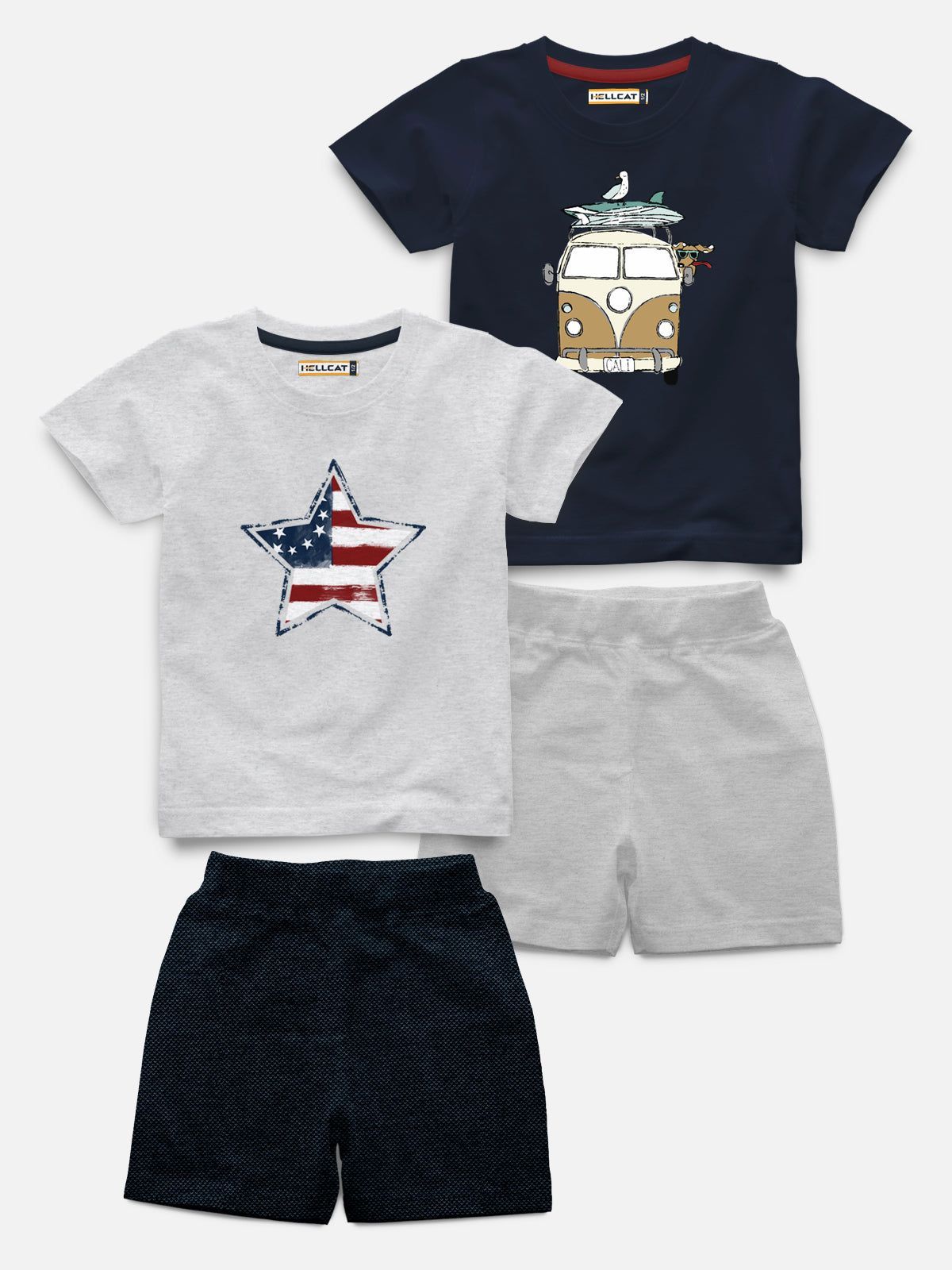 Half Sleeve Printed Tshirt with Comfy Solid Shorts for Infants & Toddler - Pack of 4 (2 T-shirt & 2 short)