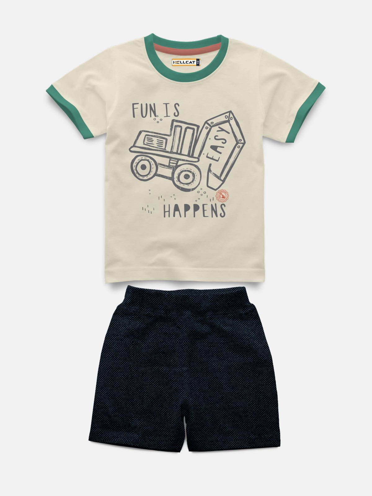 Half Sleeve With Rib Printed Tshirt with Comfy Solid Shorts for Infants & Boys - Pack of 2 (1 T-shirt & 1 short)