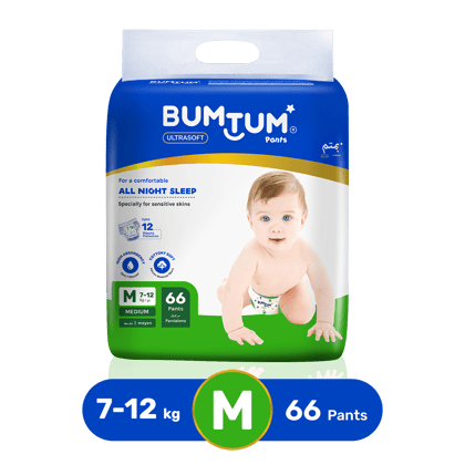 BUMTUM Baby Diaper Pants with Leakage Protection -7 to 12 Kg (Medium, 66 Count, Pack of 1)