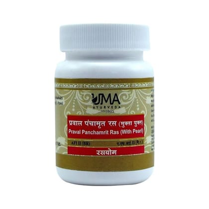 Uma Ayurveda Praval Panchamrit Ras Ayurvedic Tablets With Pearl Helpful in Renal Health and Digestive Health (40 Tabs)