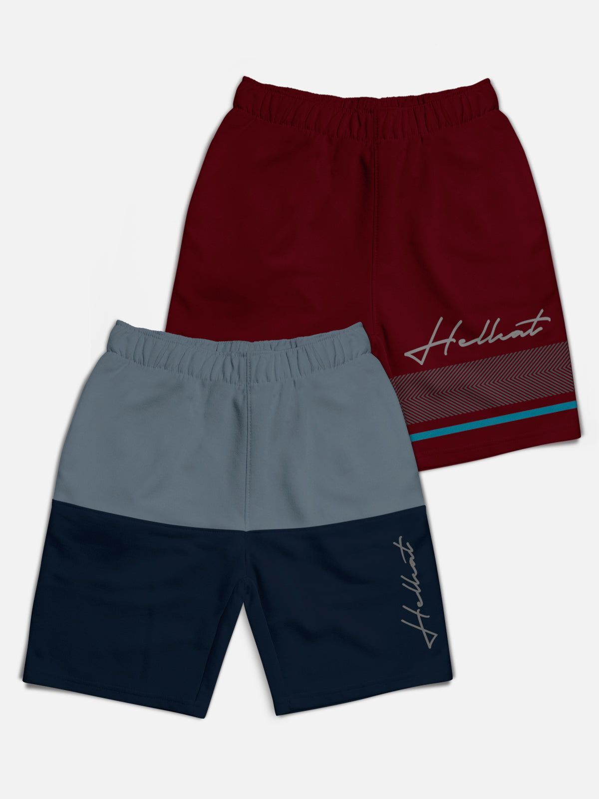 Trendy Typographic color-blocked With Branding Printed Shorts for Boys - Pack of 2