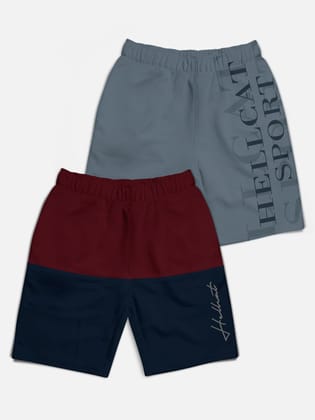 Trendy Typographic color-blocked With Branding Printed Shorts for Boys - Pack of 2