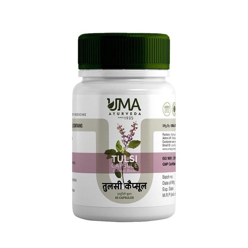 Uma Ayurveda Tulsi Capsule 60 Caps Useful in Fever Common Cold, Cough, Immunity Booster,Skin Care