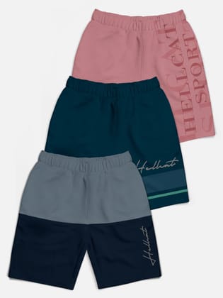 Trendy Typographic color-blocked With Branding Printed Shorts for Boys - Pack of 3