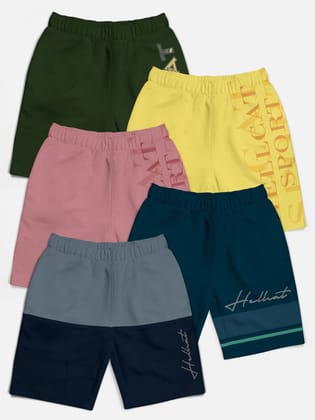 Trendy Typographic color-blocked With Branding Printed Shorts for Boys - Pack of 5