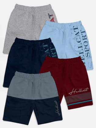 Trendy Typographic color-blocked With Branding Printed Shorts for Boys - Pack of 5