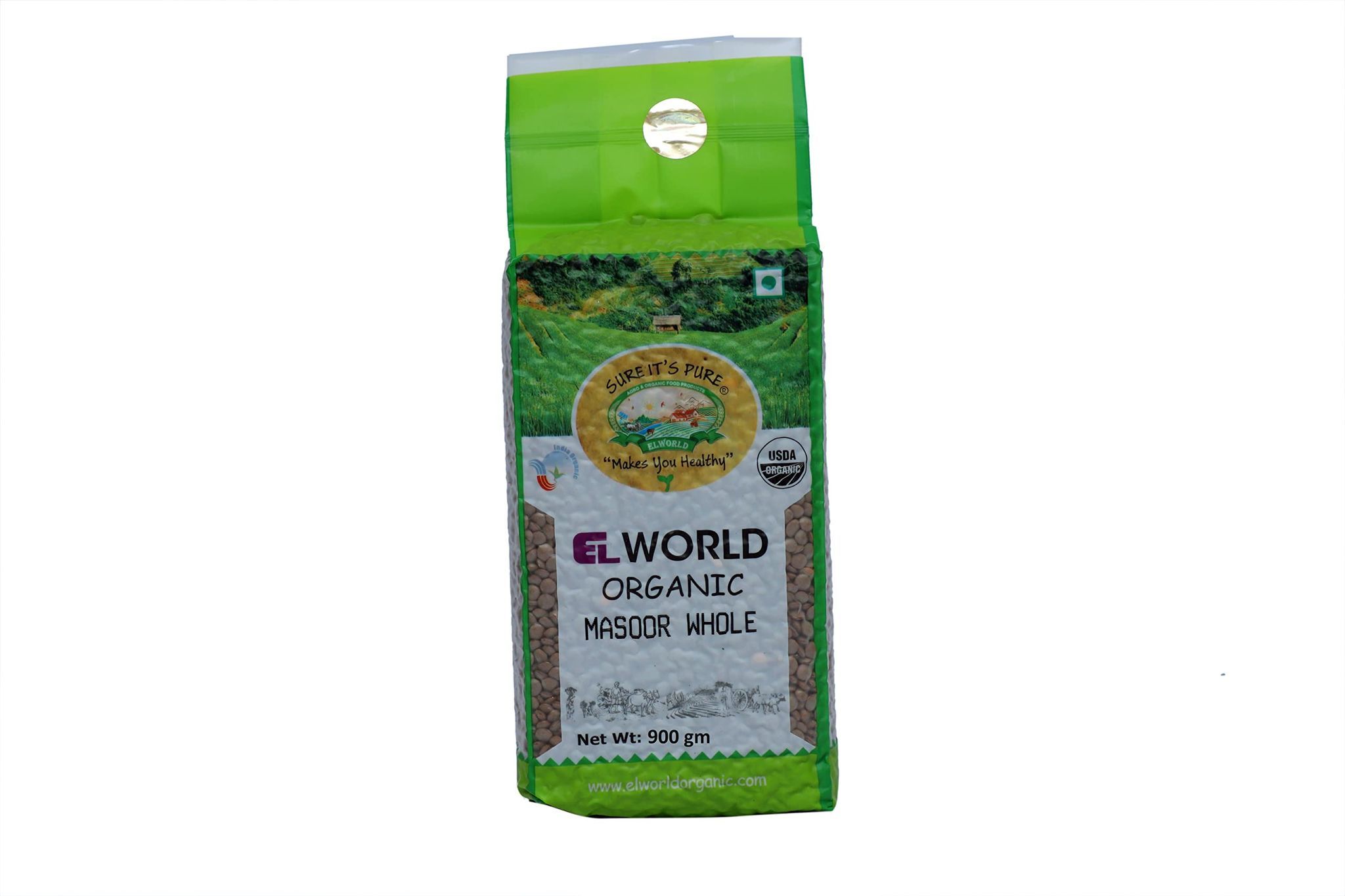 Elworld Agro & Organic Food Products Brown Lentil (Masoor) 900gm (Pack of 2)