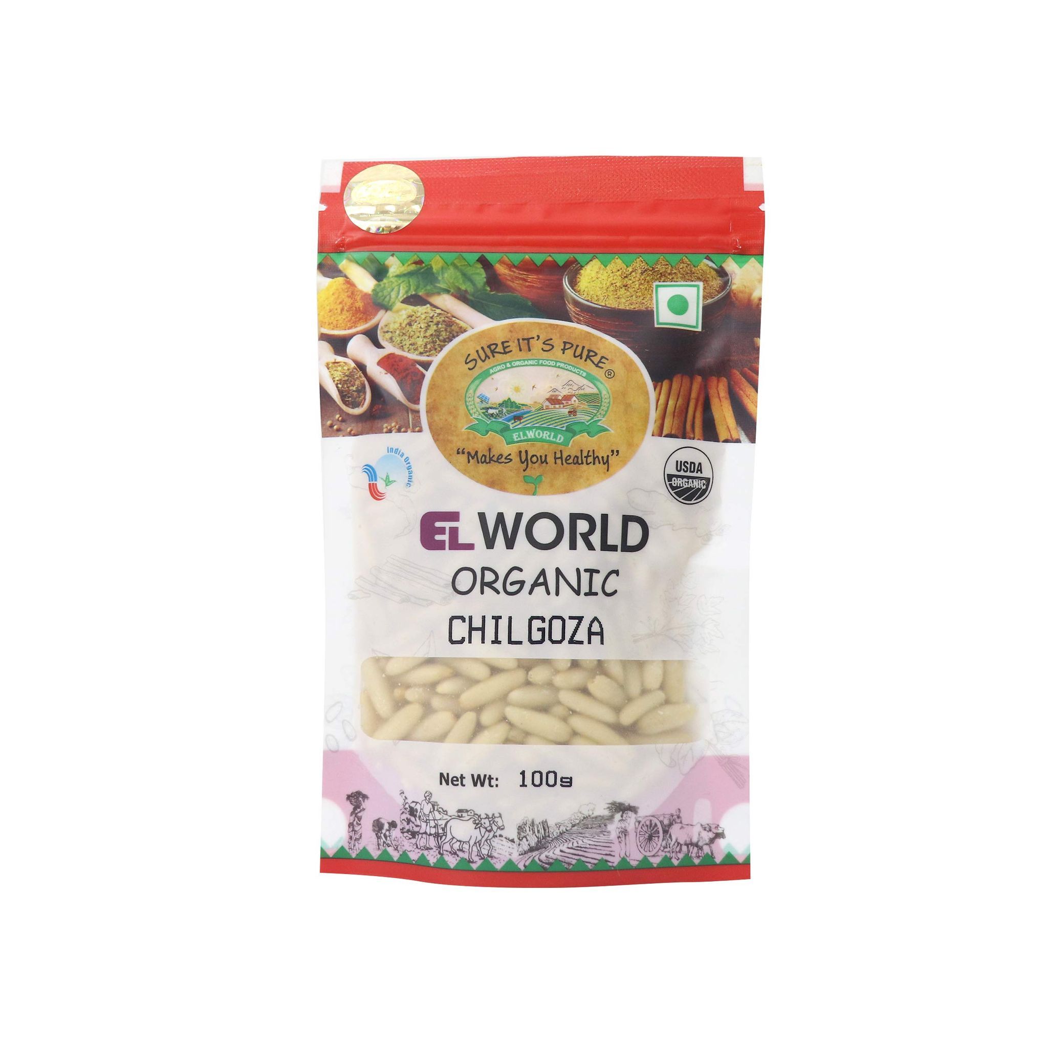 ELWORLD AGRO & ORGANIC FOOD PRODUCTS Pine Nut (Chilgoza), 100 Gm