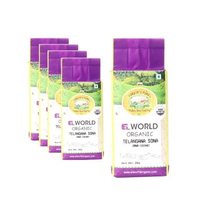 Elworld Agro & Organic Food Products Telangana Sona Low-Gi Rice 1 Kg (Pack of 5)