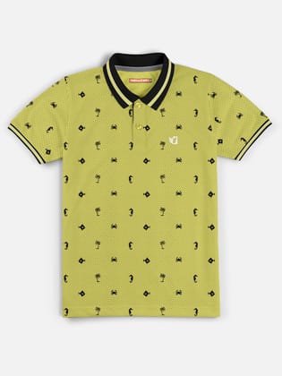 Polo Collar Neck Half Sleeve Cut & Sew Printed T-shirt for Boys