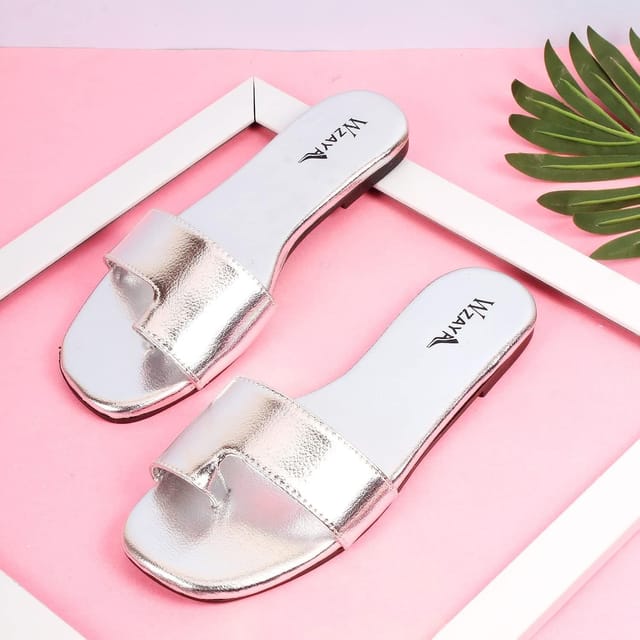 Ladies silver sliders hot sale