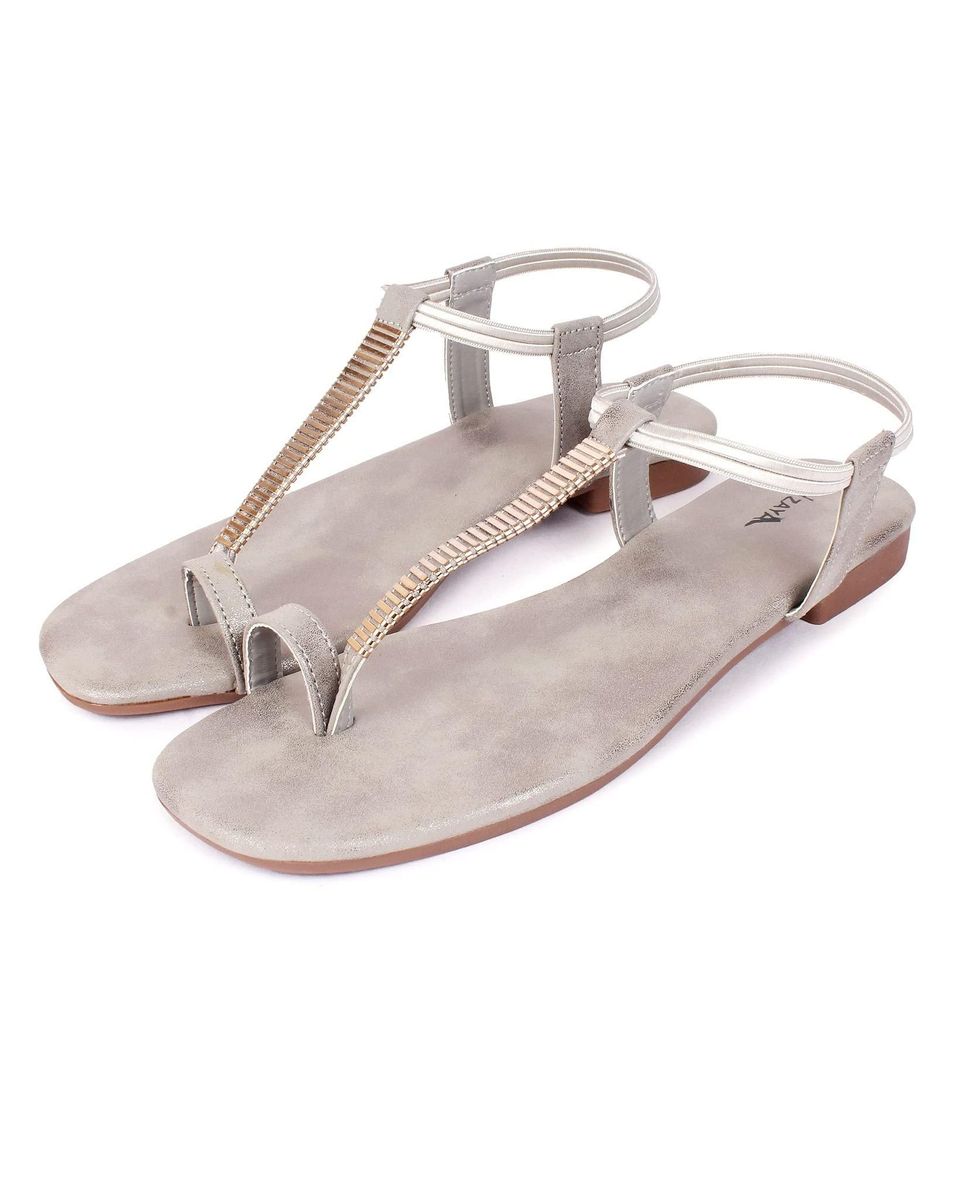 FOREVER LINK INTERNATIONAL Jewel-85 Flat Sandals JEWEL-85-SLV - PLNDR