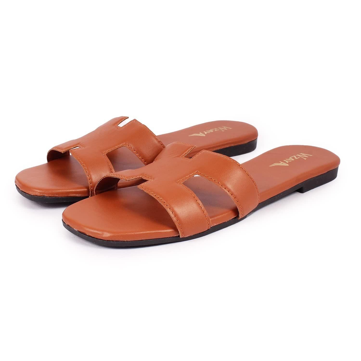 WOMEN FASHION FLAT TAN SLIPPERS