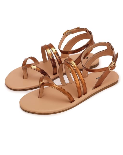 Rose gold embellished thong sandals -