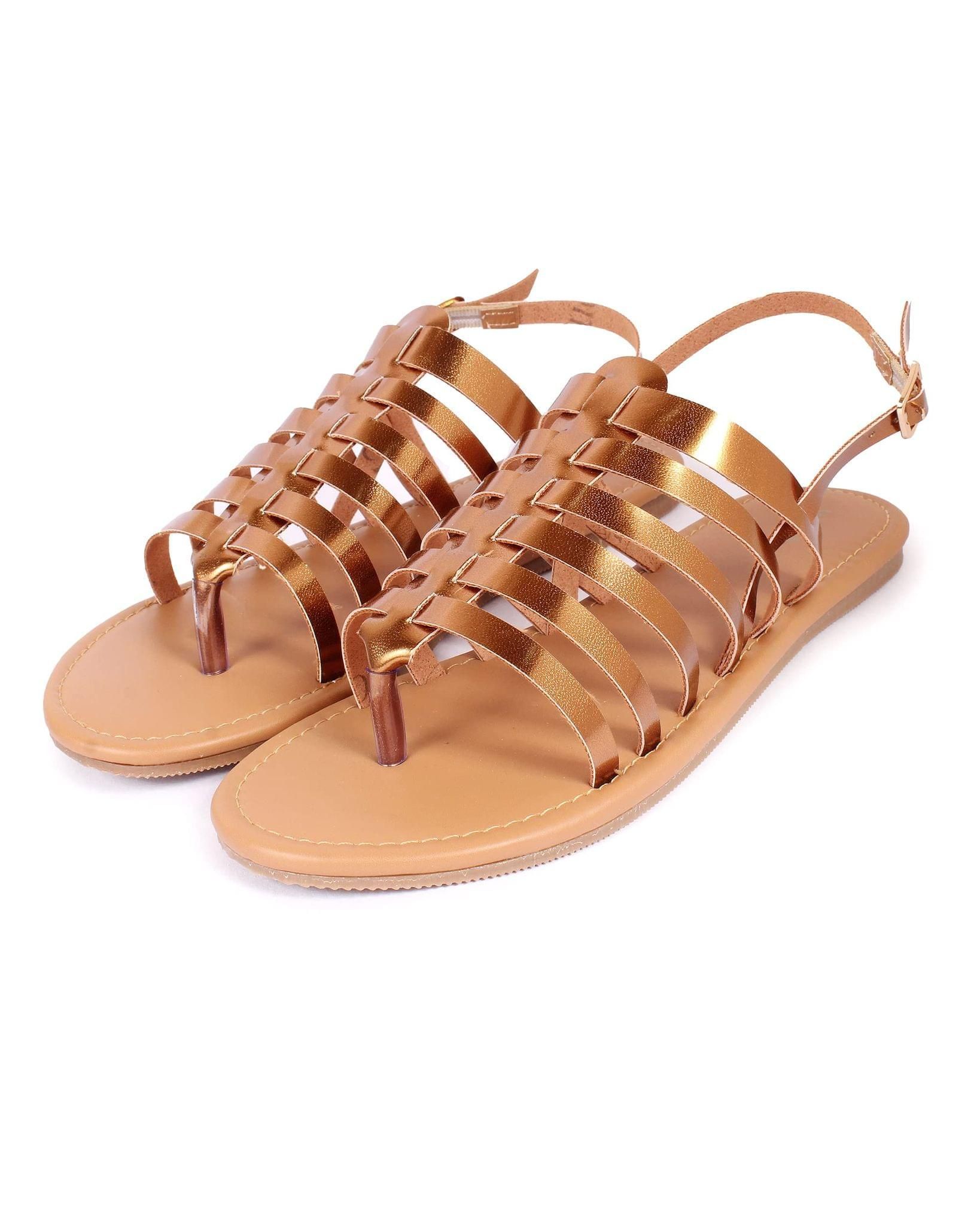 Sandal Tan Brown Elastic Flat - Purely Lush