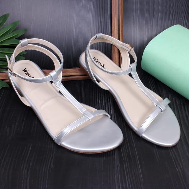 Ladies flat silver discount sandals