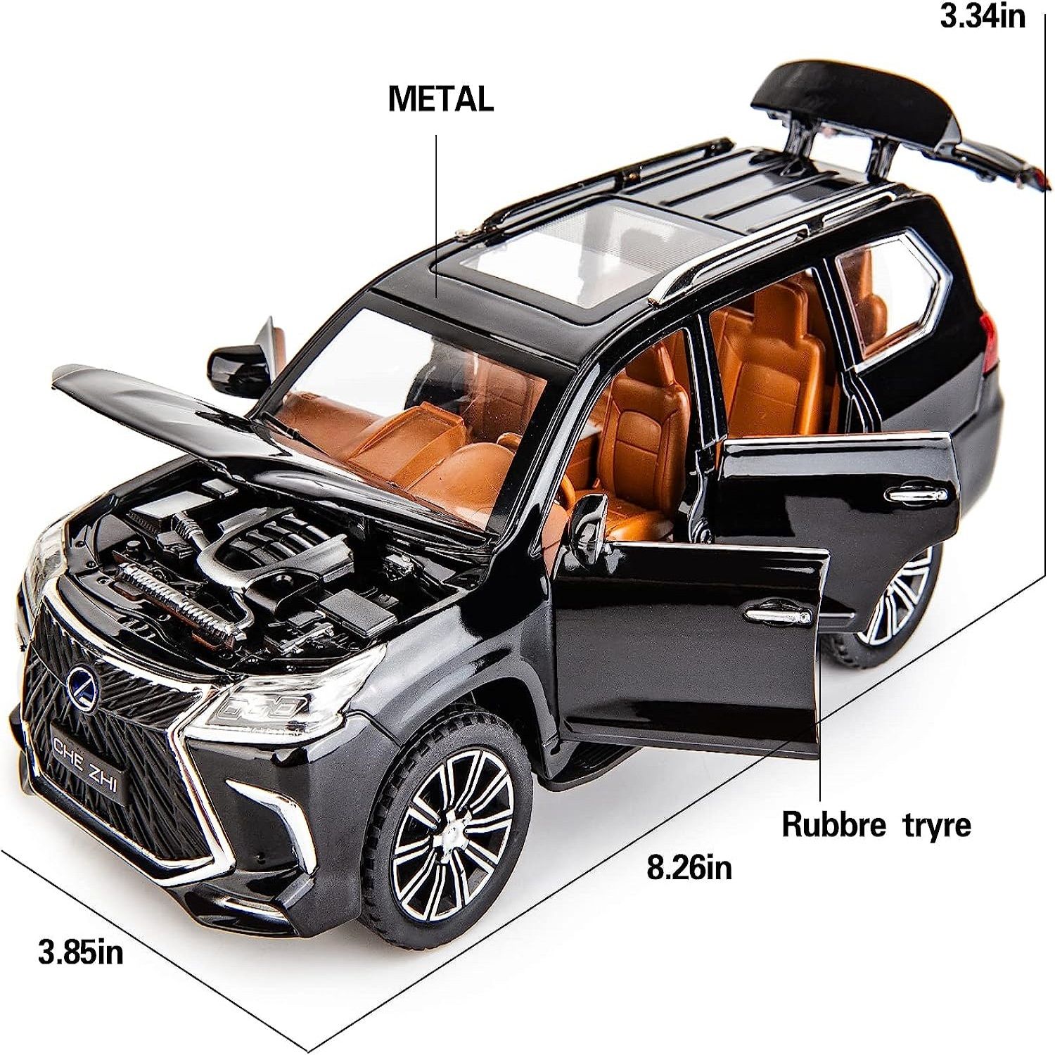 KTRS ENTERPRISE 1:24 Lexus 570 Off-Road in Luxury SUV Model Car, Zinc Alloy Pull Back Toy Car with Sound and Light for Kids Boy Girl Gift