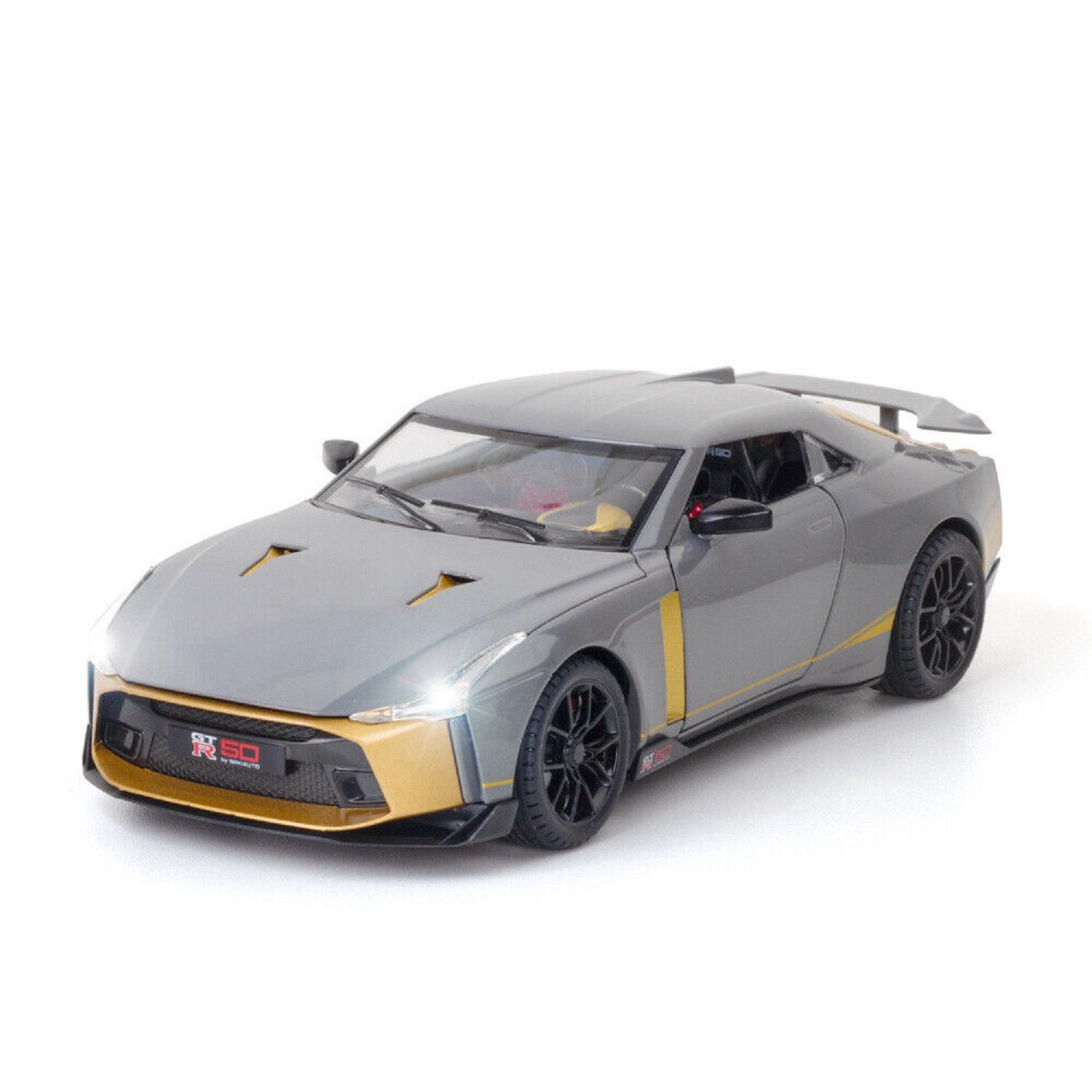 KTRS ENTERPRISE 1:24 Diecast Metal Pullback Toy car with Openable Doors & Light, Music Boys  Toys for Kids【Colors as Per Stock】 (Nissan GT-R50)