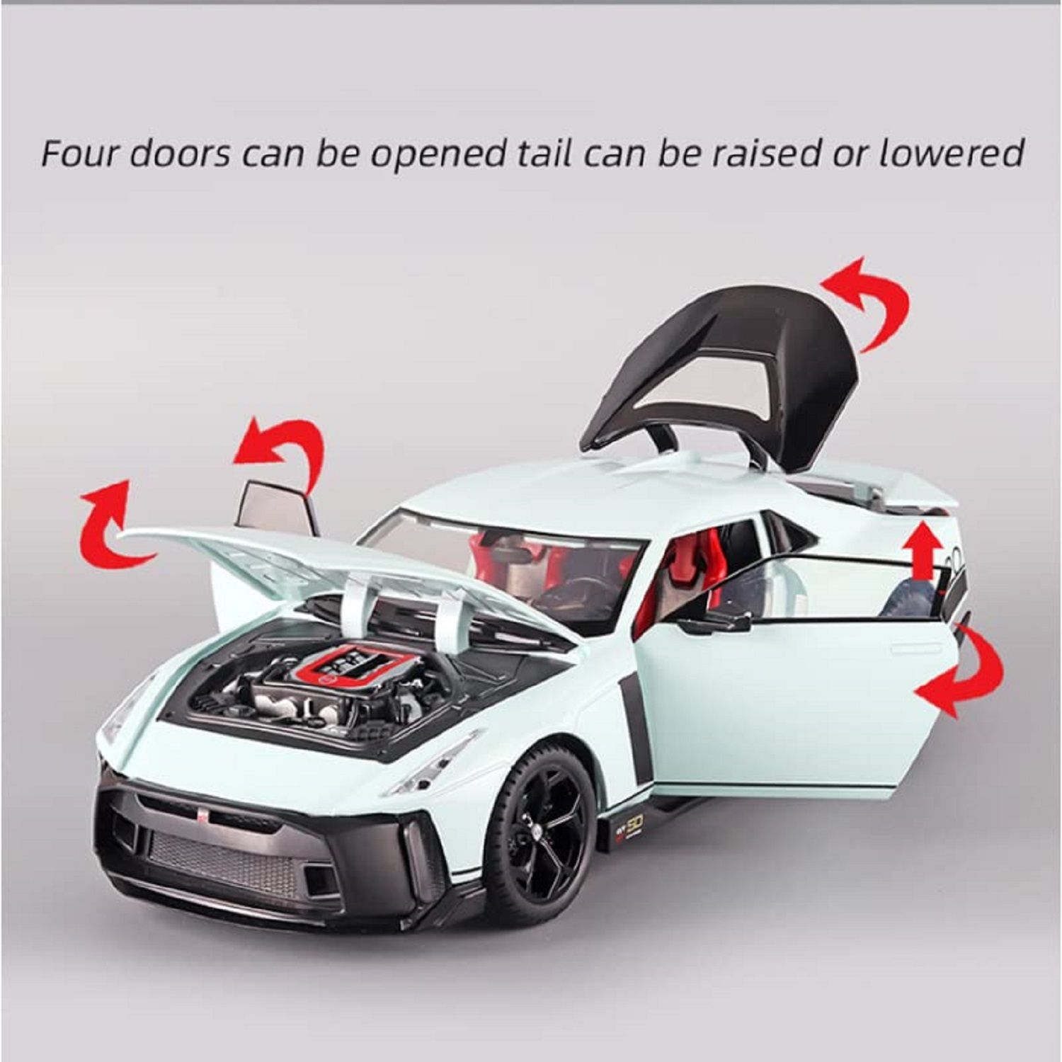 KTRS ENTERPRISE 1:24 Diecast Metal Pullback Toy car with Openable Doors & Light, Music Boys Gifts Toys for Kids【Colors as Per Stock】 (Nissan GT-R50)