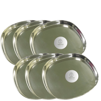 SHINI LIFESTYLE Stainless Steel Serving Plate, Rice Plate, Dinner plates, Steel Thali (Dia-24cm, 6pc)