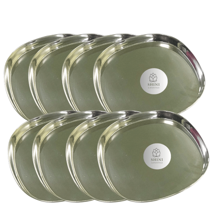 SHINI LIFESTYLE Stainless Steel Serving Plate, Rice Plate, Dinner plates, Steel Thali (Dia-24cm, 8pc)