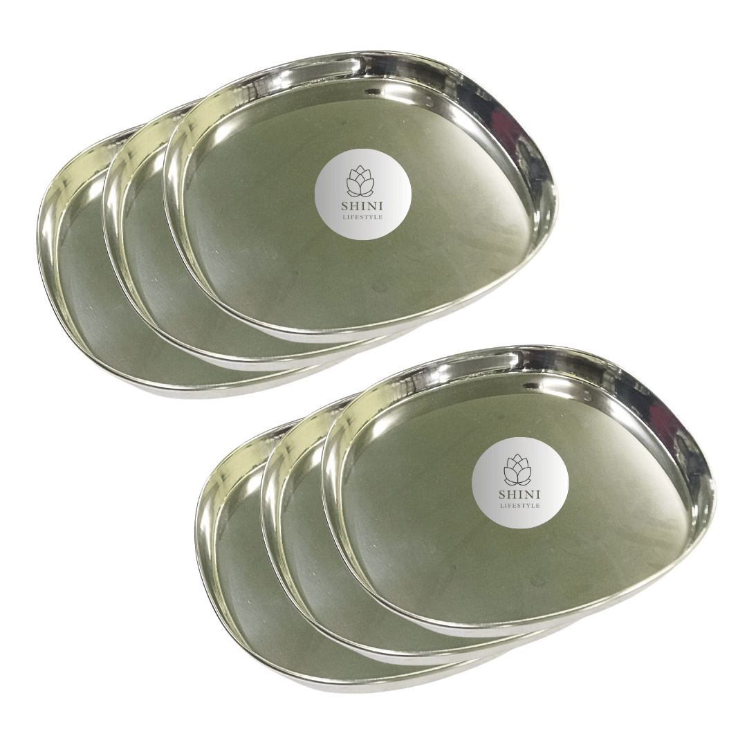 SHINI LIFESTYLE Stainless steel plates set, Dinner Plates, Khumcha Thali, Lunch Plate(Dia-26cm, 6Pc)