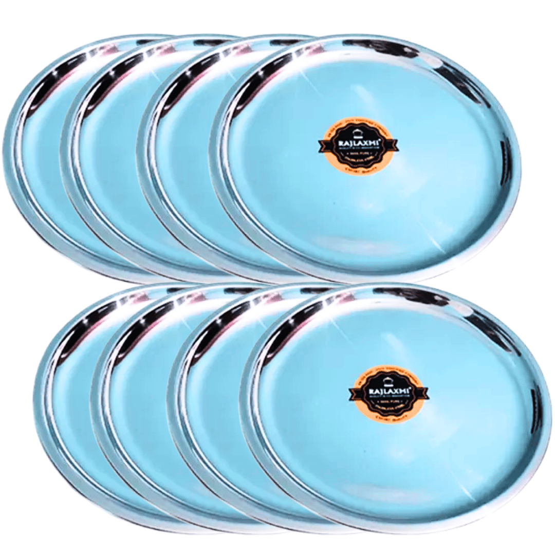 SHINI LIFESTYLE Stainless Steel Dinner Plate/Dessert Plate/Halwa Plate Set of 8pc(Dia-19)