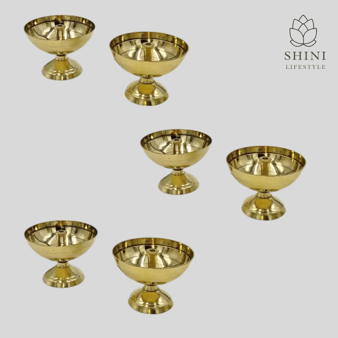 SHINI LIFESTYLE Brass Diya for Diwali Pooja/Puja Deepak, Akhand Diya(6pc)