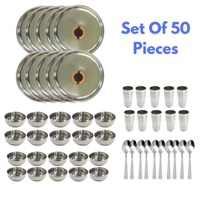 SHINI LIFESTYLE Stainless Steel Dinner Set of 50Pc|Kitchen Set for Home | Heavy Gauge |