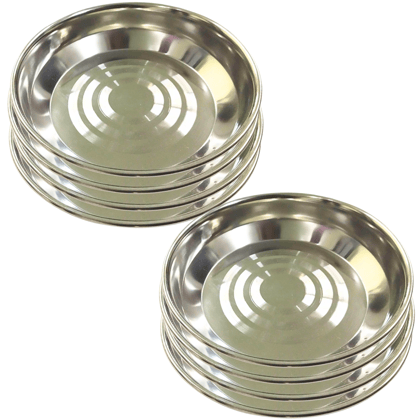 Stainless Steel Laser Design Halwa Plate/Dessert Plate for Snacks/Dry Fruits/ Sweet/Halwa - Set of 8 - Dia-11cm