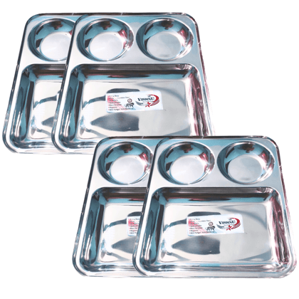 SHINI LIFESTYLE Premium Quality Stainless Steel Lunch Plate/Dinner Plates/Bhojan Thali Steel Plate(4pc)