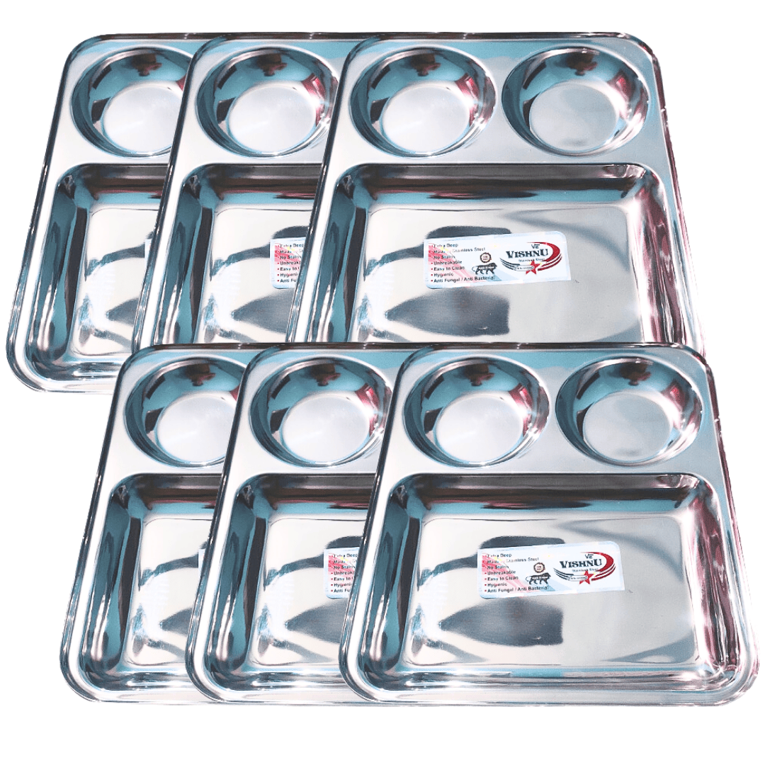 SHINI LIFESTYLE Premium Quality Stainless Steel Lunch Plate/Dinner Plates/Bhojan Thali Steel plate (6pc)