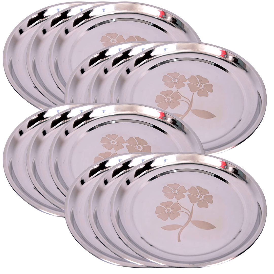 SHINI LIFESTYLE Stainless Steel Heavy Gauge Dinner Plates Steel Plate Thali Lunch Plates Dinner Set (Dia-30,12pc)