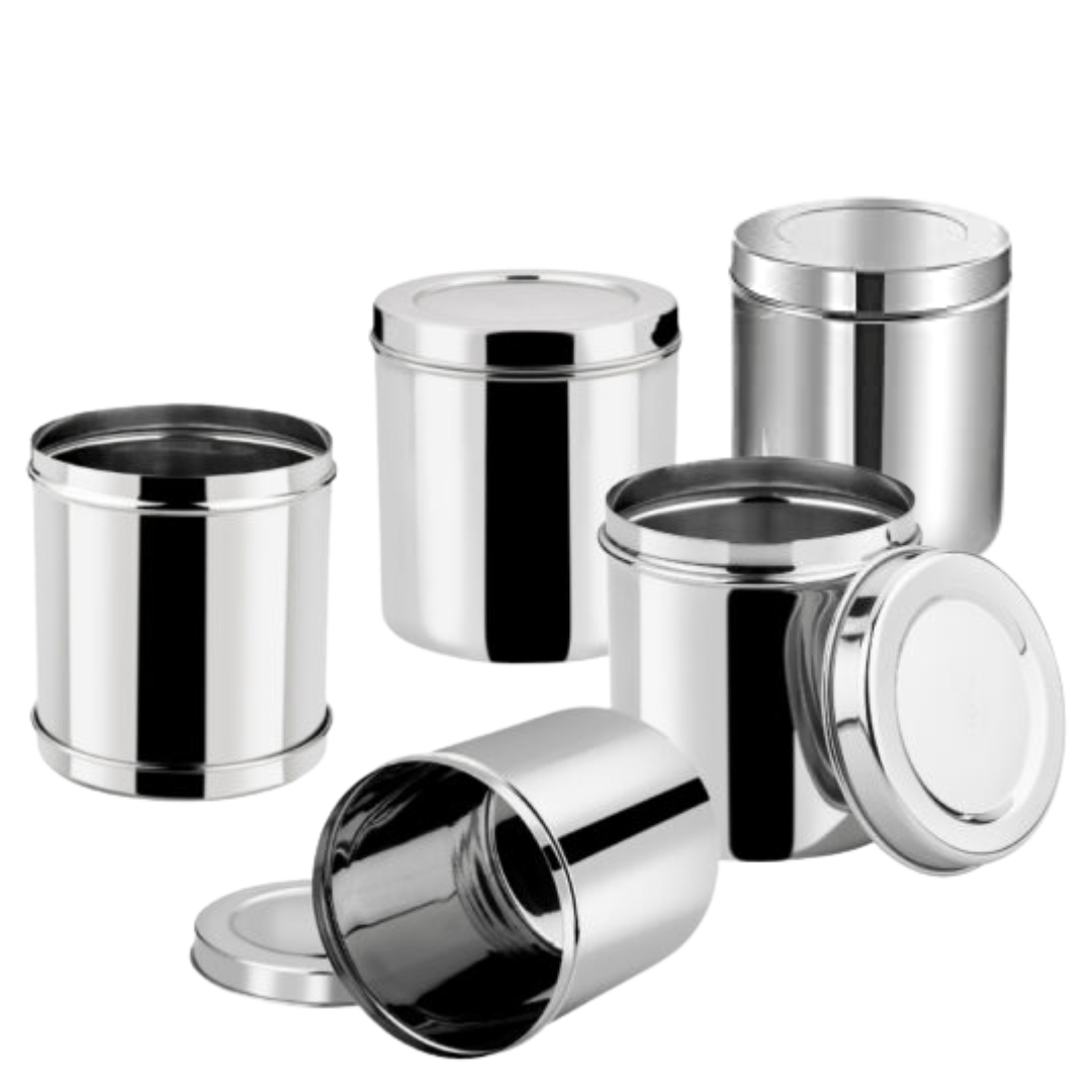 SHNI LIFESTYLE Stainless Steel 5 Pieces Jar Container With Best Quality Steel Jar Ser - 500 ml, 750 ml, 1000 ml, 1500 ml, 2000 ml Steel Grocery Container