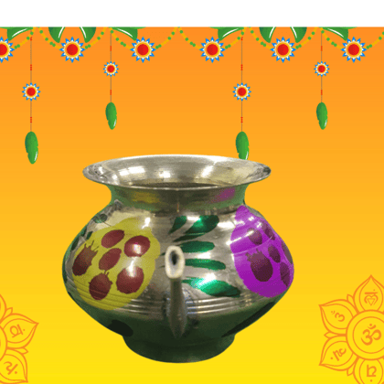 SHINI LIFESTYLE Handpainted Brass Karwa Lota, Karwa Kalash, Pooja Kalash, Pooja Lota, Garua Brass Kalash (Height: 5 inch, Gold)