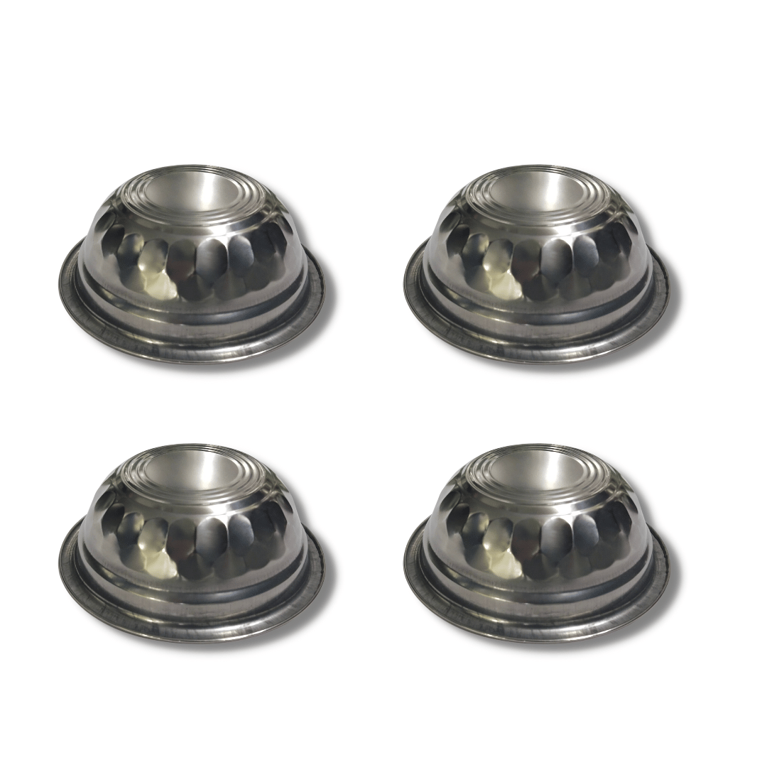 SHINI LIFESTYLE Katori, Vegetable Bowl, Dal Chawal Bowl, Katora, Designer katori, Stainless Steel Soup Bowl (Silver, Pack of 4)