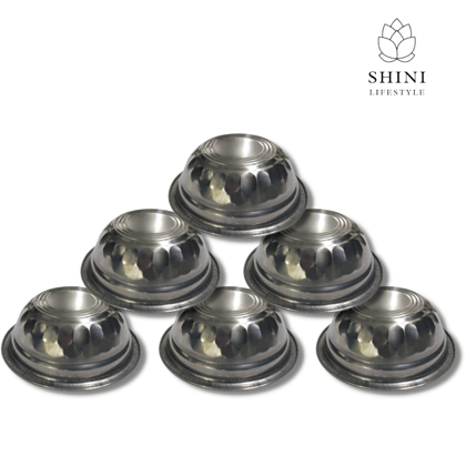 SHINI LIFESTYLE Katori, Vegetable Bowl, Dal Chawal Bowl, Katora, Designer katori, Stainless Steel Soup Bowl (Silver, Pack of 6)