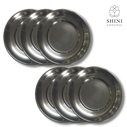 SHINI LIFESTYLE Heavy Gauge Steel Laser Halva Plates, Old Style Quarter Plate / Breakfast Plates / Poha Plate, 14 cm Quarter Plate (Pack of 6)