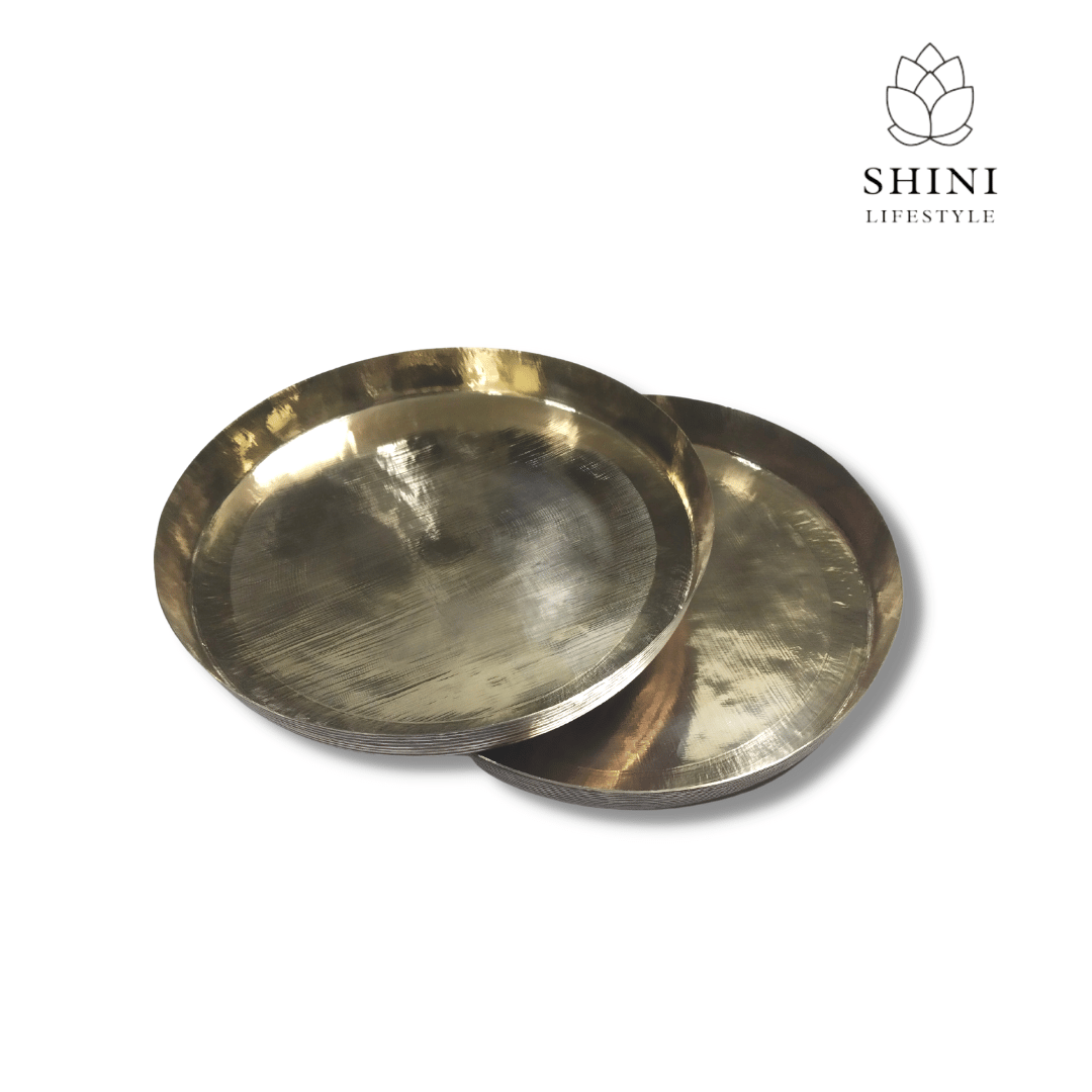 SHINI LIFESTYLE Pure Brass Dinner Plate, Thali Set For Pooja & Serving Purpose, Brass Dinner Plate,28cm