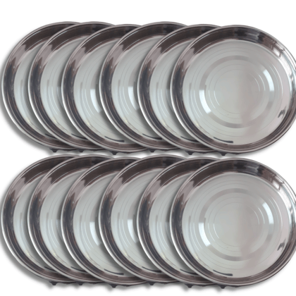 SHINI LIFESTYLE Stainless Steel Plate, khumcha, Thali, laser design, mid size dinner plate 12pc